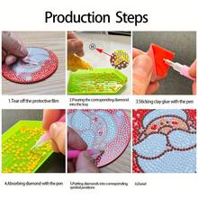 9-Piece Round Diamond Painting Coaster Set - 5D DIY Full Drill Skull Coaster Kit, Wooden Plywood Material, Adult Home Decor Drink Mat With Character Theme Design - BD027 - View 6