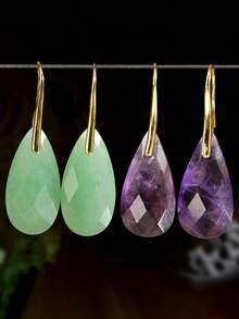 Bông tai đá tự nhiên hình giọt nước nhiều màu sắc tối giản, bông tai mặt dây chuyền pha lê mài giác thời trang. - Nhiều màu - Xem 27