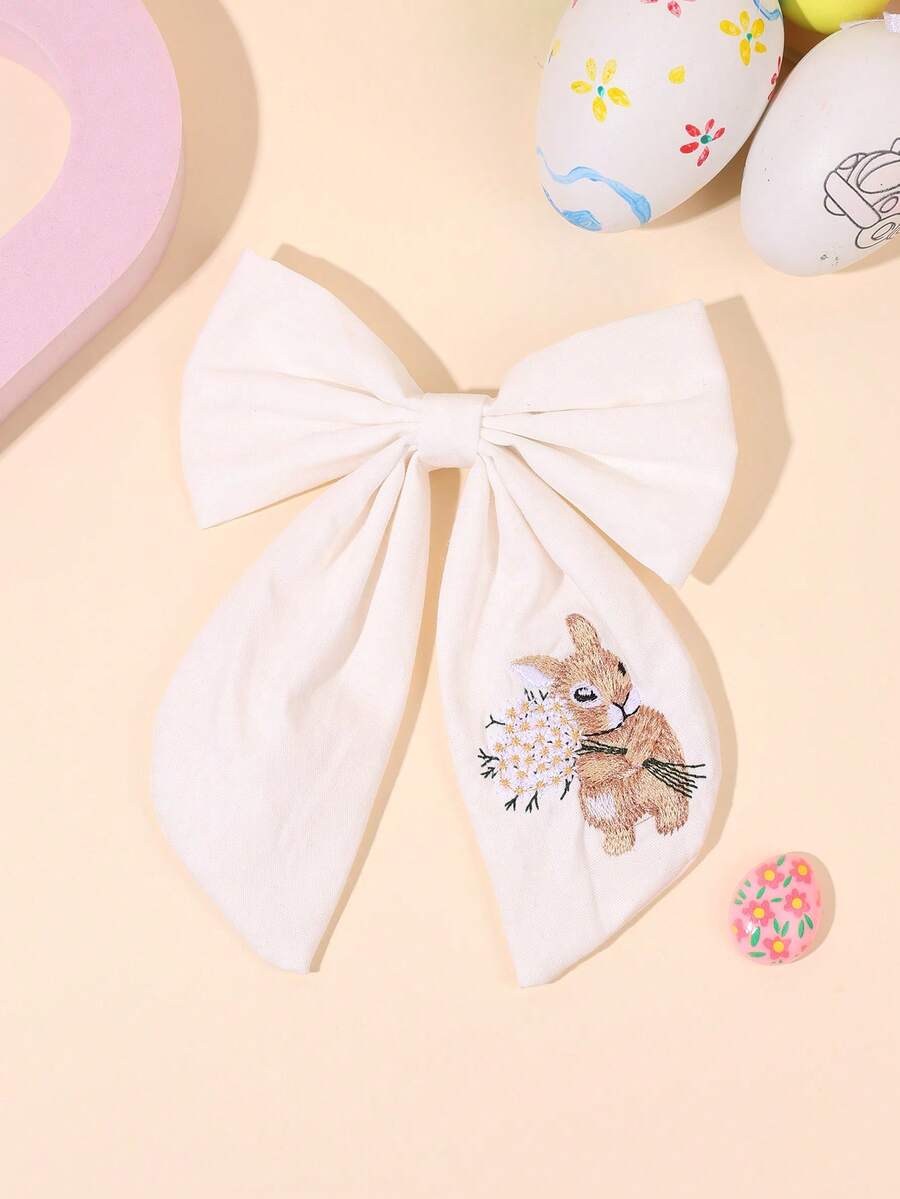 1pc Easter White Fabric Hair Clips,Easter Bunny Embroidery Hair Bows,Elegance Hair Barrettes For Girls Teens Friends Daughter Daily Party Gifts - Multicolor - View 1