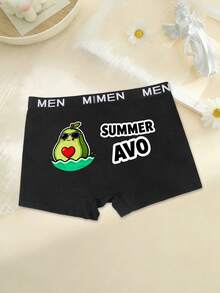 Men's Black Simple Fashion Everyday Briefs, Sexy Avocado Letter Print Elastic Waistband Underwear - Black - View 3
