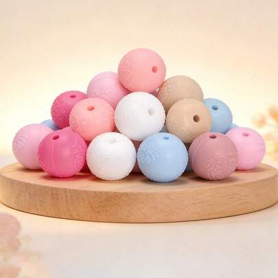 11/36 Pcs/Set 14/15mm Fashion Carved Floral & Abacus Silicone Beads, DIY Jewelry Making Kit For Necklace Bracelet Keychain, Craft Spacer Beads Accessories For Women Men, Handmade Gift For Students Office Workers