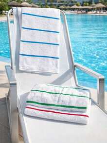 Large Beach Towel 100% Cotton 75x150cm | Thick Bath Towel 420g | Pool Towel - Sọc xanh - Xem 1