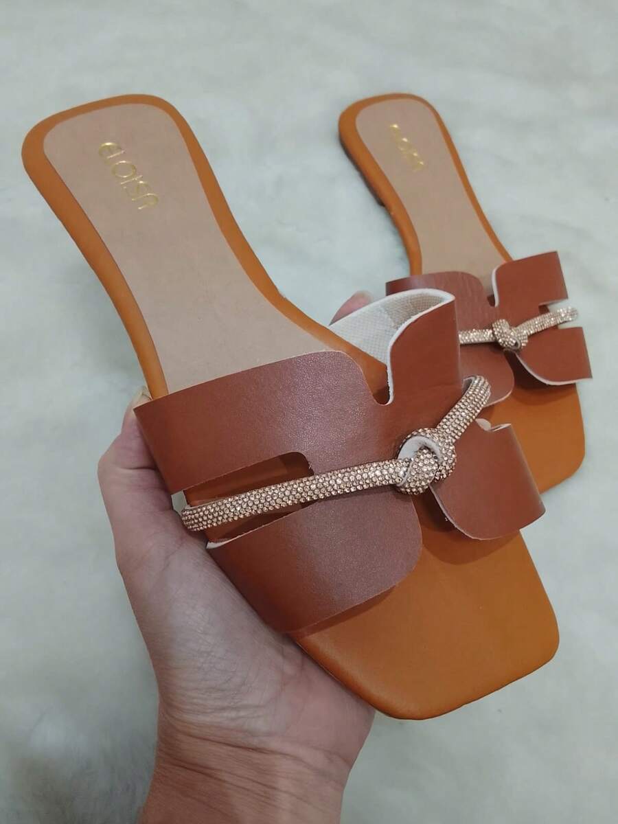 Women's Flat Sandal With Glitter And Knot Detail - Beautiful, Comfortable And Stylish - With Non-Slip Sole, Sizes 34 To 39. - 棕色結 - 查看 1
