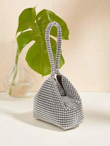 Mini Party Clutch Bag With Rhinestone Decor, Elegant Handbag For Attending Events, Sophisticated Clutch Purse, Versatile & Fashionable Small Handbag - Silver - View 3