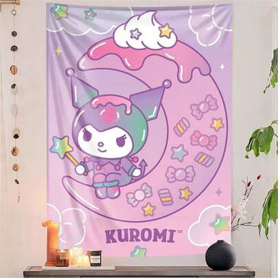 Sanrio 1pc Sweet And Cool Kuromi Moon Tapestry | Cute And Soft Decoration For Dorm Room Walls, Perfect For Taking Photos And Checking In At Your Desk