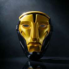 赛博朋克风格银色树脂面具 - 未来主义角色扮演服装道具，适合万圣节、音乐节和角色扮演游戏，全脸防护面具，带可调节绑带 - 彩色 - 查看 5