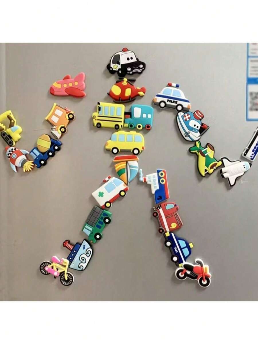 6pcs/12pcs Random Cartoon Car Soft Rubber Fridge Magnets, Creative Decorative Letter Magnetic Stickers, Mini