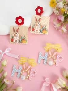 A Pair Of Cute HOP Letter Earrings, Easter Bunny Easter Egg Earrings, Perfect Party And Holiday Jewelry - Multicolor - View 1