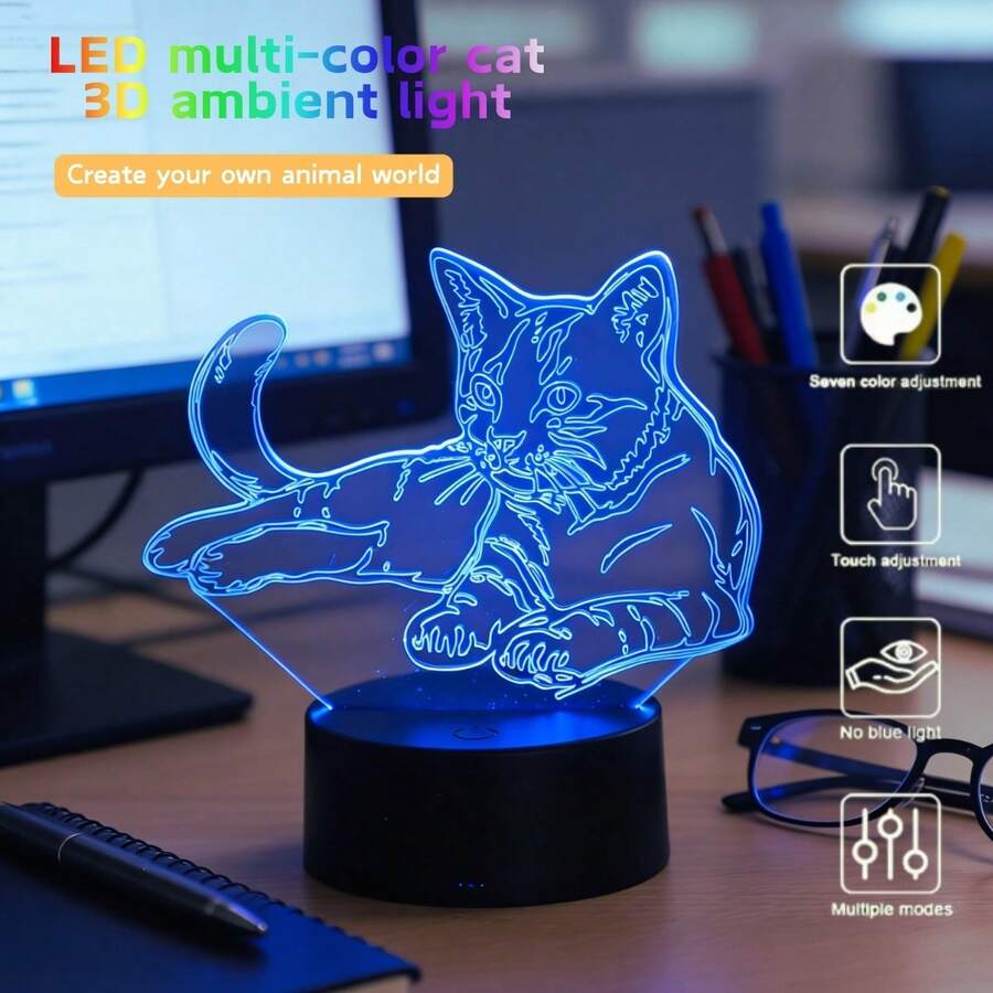 1 pieza Lámpara de noche con diseño de gato perezoso, lámpara de escritorio LED de color cambiante, alimentada por USB, adecuada para fiestas, Navidad, Día de San Valentín, regalo de cumpleaños para familia, pareja, amigos - luz policromática - Ver 1