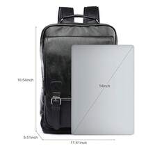Leather Backpack Fits 15.6 Inch Laptop Vintage Backpack Waterproof Flap Bookbag For Men Leather Travel Backpack For Men Casual Knapsack Black - 黑2 - 查看 6