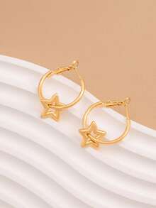 1 Pair Minimalist Pentagram Earrings, Suitable For Everyday Wear - Gold - View 2