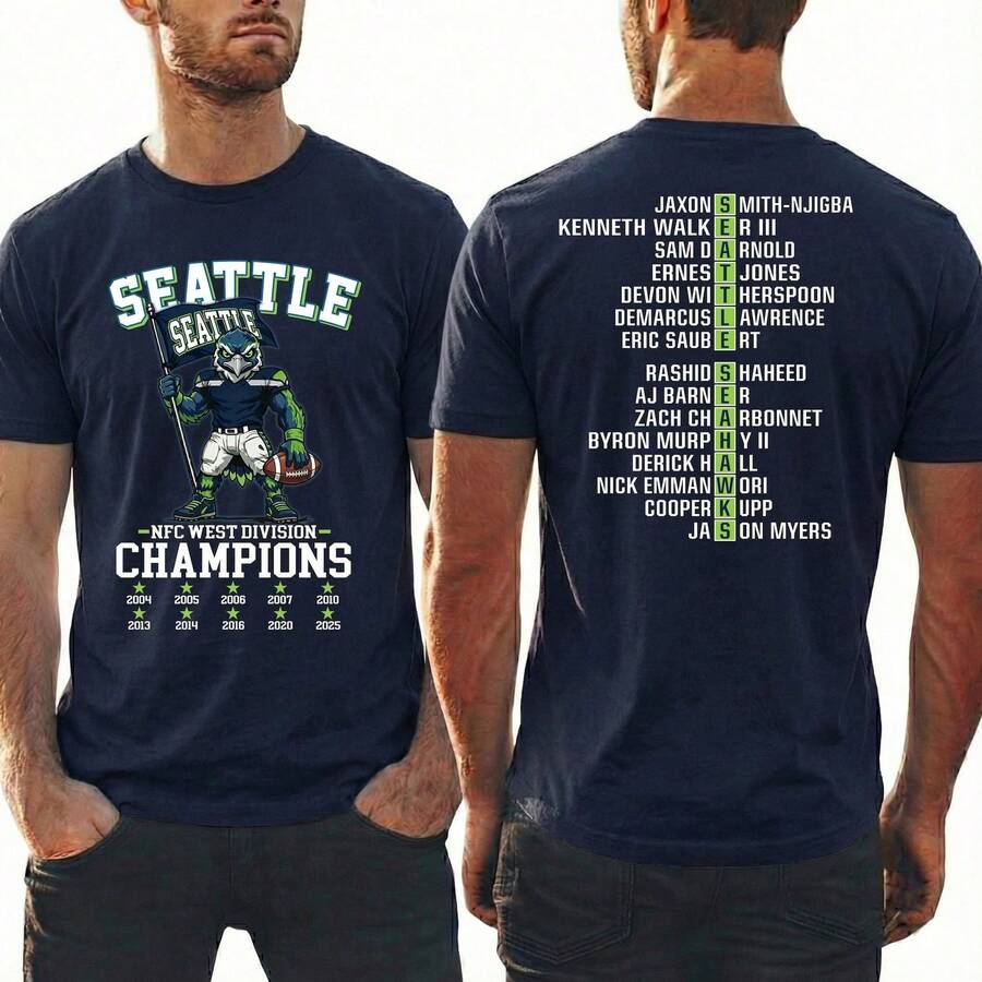 Seattle Seahawksd 2025 NFC Seattle Football Nfc West Champs Shirt 2 Sided - Black - View 1
