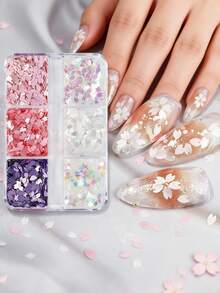 6 hạt kim tuyến hình cánh hoa anh đào trang trí móng tay, phụ kiện tự làm móng, vật tư làm móng. - Nhiều màu - Xem 5