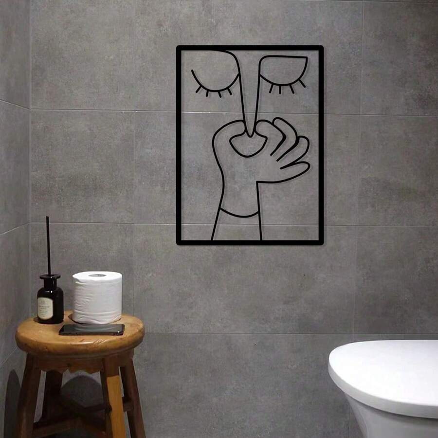 Hello Young 1pc Interesting Nose Clip Metal Wall Art, Elegant Minimalist Bathroom Line Art, Humorous Toilet Decor, Guest Bathroom Decoration, Metal Line Art Wall Hanging, Art Craft, Home Decor, Room Decor, Wall Decor