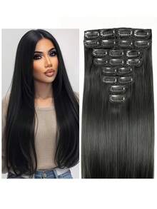 Clip In Hair Extensions Real Human Hair,8-30 Inch Human Hair Clip In Extensions Seamless Clip Ins Hair Extensions 8pcs Double Weft Natural Black Straight Clip-In Human Hair Extension Straight 20 Clips Straight Clip In Hair Extensions Human Hair - SNatural - View 3