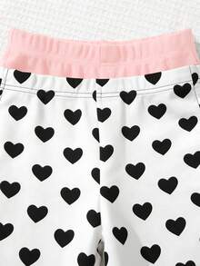 2pcs/Set Young Girl Pants, Heart Print & Solid , Fashion Matching, Sister Set - Baby Pink - View 5