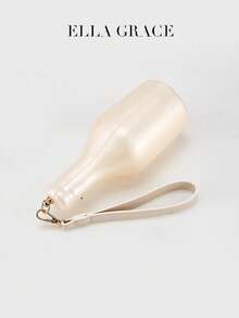 ELLA GRACE - 珍珠香槟酒瓶造型米色金色调手拿包，优雅派对及婚礼香槟色腕包 - 白色 - 查看 6