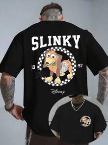 Authorized Disney Toy Story Spring Dog Checkerboard Printed Men's T-Shirts, T-Shirts For Leisure And Comfort, Breathable And Light, Fashionable Street Clothes, Men's Casual Shirts. - Black - View 1