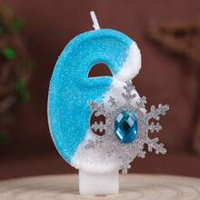1pc 0-9 Number Birthday Candles, Blue & White Rhinestone Snowflake Creative New Birthday Party Cake Decor Handmade Candles - Multicolor - View 12