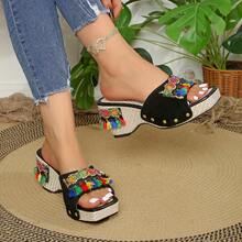 42 Sandalias de plataforma con remaches, sandalias de tacón alto versátiles y cómodas de moda para mujer - verde menta - Ver 12