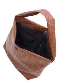 Minimalist Style Women's Large Capacity Shoulder Bag, Simple Versatile Bucket Tote Bag, Office/Commute Shoulder Bag - Brown - View 7