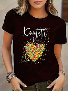 Valentine's Day Gifts New Heart-Patterned Printed T-Shirt - màu đen - Xem 8