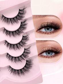 ENCHUW 5 Pairs Of Natural False Eyelashes Natural Look Soft And Fluffy Eyelashes 3D Curling DIY At Home Suitable For Daily Outings, Dates, And Party Use - Black - View 4
