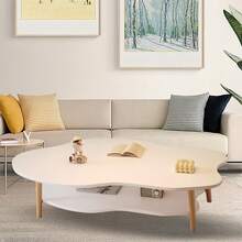 2 Layer Coffee Table Cloud Tea Table Modern Living Room Desk Shelf 80cm Cloud-Sh - White - View 3