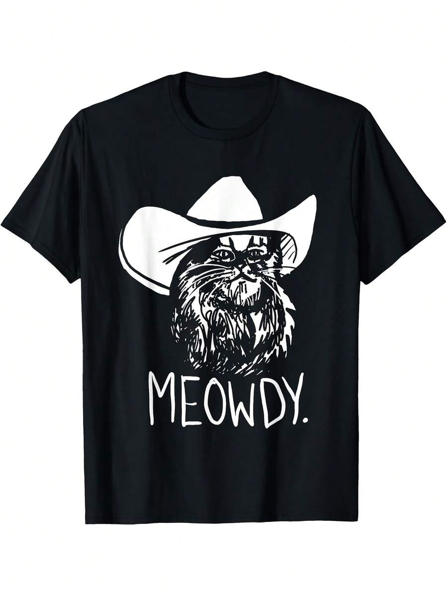 Camiseta para hombre con meme de gato meowdy texano - 100 % algodón, ultrasuave y transpirable, con diseño de pistoleros y gatos, tallas S-XXXL, informal y para correr - Negro 28 - Ver 1