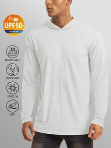 KEFITEVD Men's Hooded UPF 50+ Sun Protection T Shirts Long Sleeve Athletic Fishing Shirts Rash Guards - trắng - Xem 1