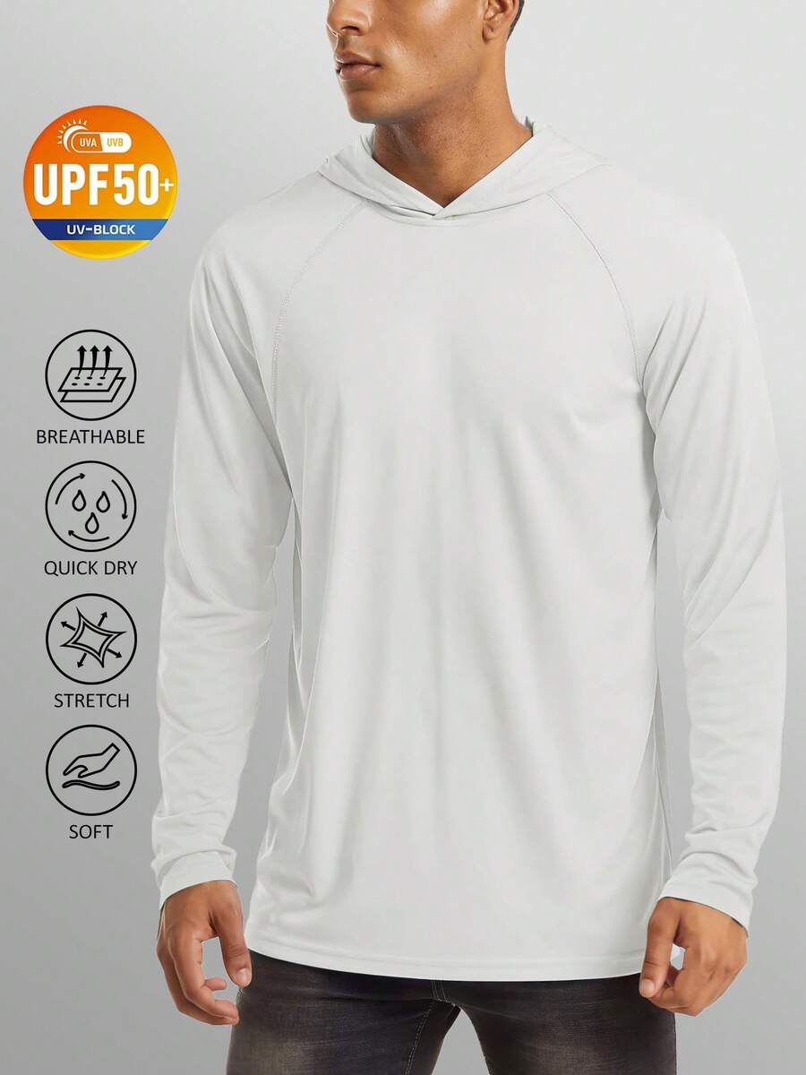 KEFITEVD Men's Hooded UPF 50+ Sun Protection T Shirts Long Sleeve Athletic Fishing Shirts Rash Guards - trắng - Xem 1