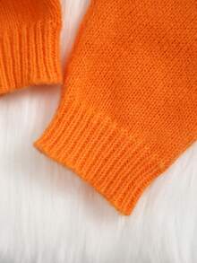 Infant Floral Pattern Loose Knit Romper - Orange - View 7