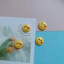 5/8pcs Set Smiling Face With Red Heart Fridge Magnets - Cute Oval Plastic Refrigerator Stickers - Multicolor - View 5