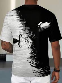 Men's Contrast Color Print Round Neck T-Shirt, Suitable For Summer - Multicolor - View 2