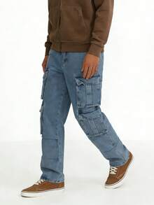 Open Phase Quần cargo nam nhiều túi, quần jeans ống đứng màu xanh dương với thiết kế tiện dụng, quần rộng rãi thoải mái dành cho hoạt động ngoài trời. - Màu xanh lam - Xem 5