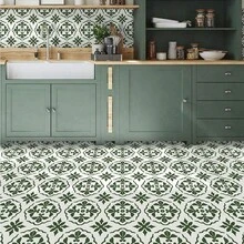 MORCART 20cm X 20cm Peel Off Adhesive Tiles, 20 Pieces Of Self-Adhesive DIY Vinyl Flooring, Suitable For Removable Waterproof Tile Stickers In Bedrooms, Living Rooms, Bathrooms, Kitchens, And Stairs (Green Retro) - 綠色 - 查看 2
