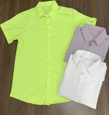 Men's Short-Sleeve Dress Shirt, Regular Fit, Button-Down - Casual Summer - 青檸色 - 查看 2