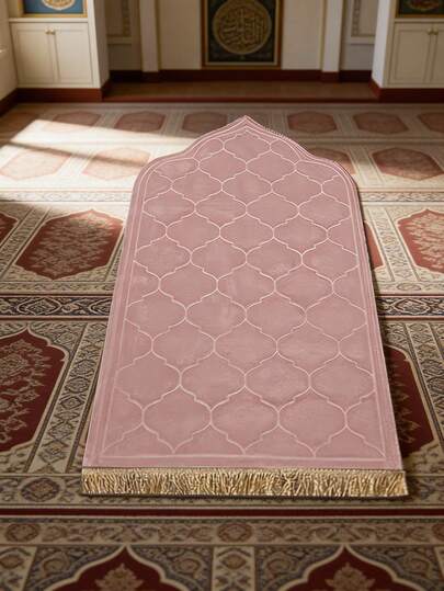 1件装优雅花卉祈祷垫 - 柔软法兰绒材质，可机洗，长方形舒适垫，饰有金色灯光清真寺图案，适用于室内