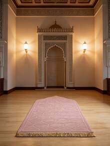 1pc Elegant Floral Prayer Mat - Soft Flannel, Machine Washable, Rectangular Comfort Mat With Golden-Lit Mosque Design For Indoor - Pink - View 5