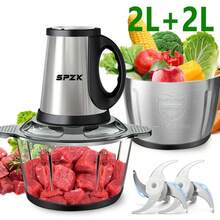 SPZTJK [2L High Power Food Processor] 2L High Power Food Processor | 304 Stainless Steel Meat Blender With 4 Sharp Blades For Meat, Vegetables, Fruits, And Nuts Chopping, Grinding, And Mixing | Electric Meat Grinder With Easy Cleaning Design - 查看 1