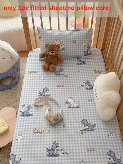 1 pieza Sábana ajustada con estampado de dinosaurio, funda de colchón de cuna de bebé con estampado de animales lindos, ropa de cama con dibujos animados de nubes y estrellas para niños, guardacolchón para dormitorio, suave y cómodo, para todas las estaciones, totalmente envolvente, extraíble y lavable