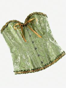 Áo corset kiểu dáng cổ điển màu vàng, chất liệu jacquard, không dây, họa tiết trái tim, viền bèo nhún, thích hợp làm đai định hình eo, phong cách vintage, cung điện, Halloween, kiểm soát vòng bụng. - Màu xanh Ô liu - Xem 5