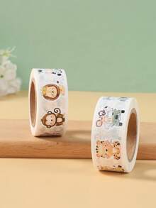 500张丛林动物造型贴纸，纸质封条标签，可爱老虎图案，适用于宝宝一周岁生日“野性十足”主题派对礼品袋、迎婴派对装饰、性别揭晓派对、丛林动物主题生日派对装饰、男宝宝生日派对用品、丛林动物装饰、毕业季、复活节、返校季等场合。 - 叢林動物 - 查看 4