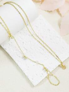2pcs Set Sparkling Crystal Multilayer Stackable Rings & Bracelet, Jewelry Gift Suitable For Women's Daily Wear, Nightclub Party, Gathering - Yellow Gold - View 3