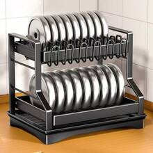 Rust-Proof 2 Tier Dish Drainer (Black) - Premium Stainless Steel Kitchen Drying Rack With Cutlery Holder And Removable Water Tray - Black - View 3