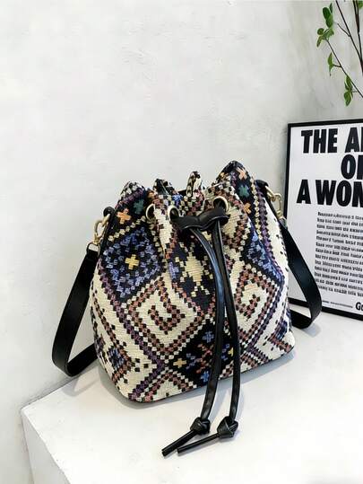 1pc Multi-Color Canvas Shoulder Bag, Handbag, Bucket Bag For Women, Upgraded Thick Canvas Tote Bag, Casual Commuter Shoulder Crossbody Bag, Fashionable & Minimalist, Large Capacity To Fit Daily Essentials, Versatile For Various Occasions