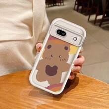 おしゃれなトレンドパターンのクリエイティブなカートゥーンイラスト、ラグジュアリーベアデザインのスマホケース。  Pixel 7、7A、8、8A、9、XL Pro、5G、Eye Ladder、マットブラック、ホワイト、ソフトTPU、耐衝撃性カバー。  Pixel 8A、9A、10、 11/12/13/14/15/15pro/15 Plus/15 Promax/11pro/12pro/13pro/14pro/12mini/13mini/11promax/12promax/13promax/14promax/14plus/5を使う。 - 白2 - チェックする 5
