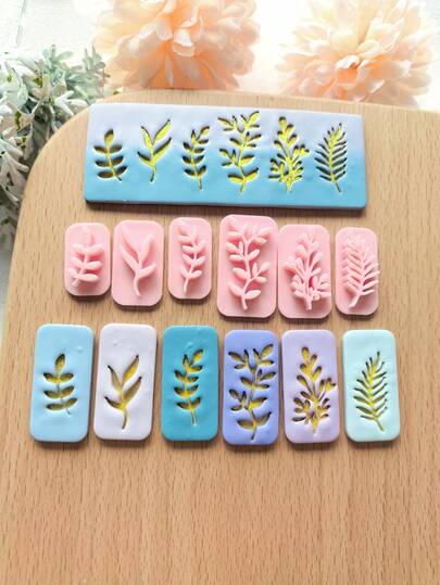 极简主义植物纹理聚合物粘土模具套装，DIY手工花卉耳环和珠宝吊坠工具