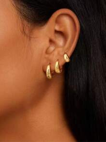 3件套18K镀金抛光不锈钢水滴形耳环 | 简约时尚，光滑弧形镀金，适合婚礼、新娘送礼会、单身派对、订婚、周年纪念、约会之夜、日常佩戴，是送给准新娘、妻子、伴娘的理想个性化礼物 - 18K - 查看 2