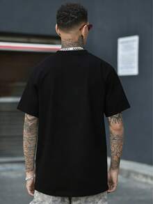 Men's Casual Versatile Minimalist Printed Short Sleeve T-Shirt - Black - View 2